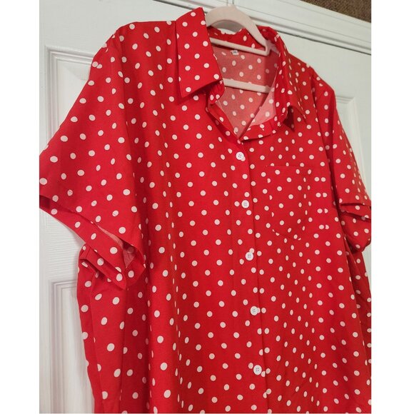 Red & White Polka Dot Plus Size Blouse - Picture 2 of 3